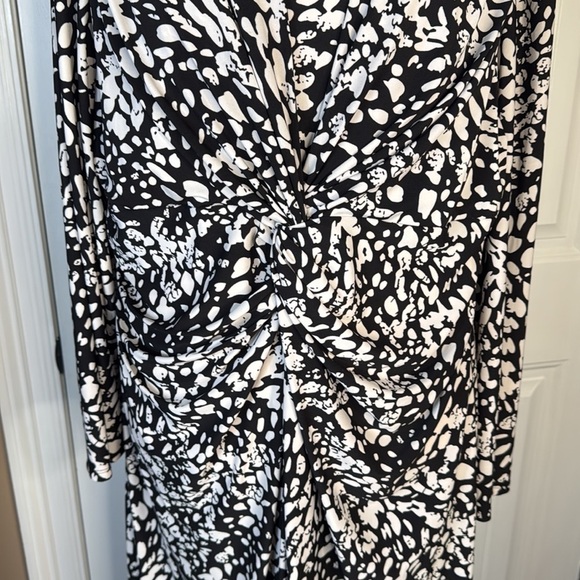 Chaps Faux Wrap Dress S 22W Midi Stretch Black White - Picture 2 of 10